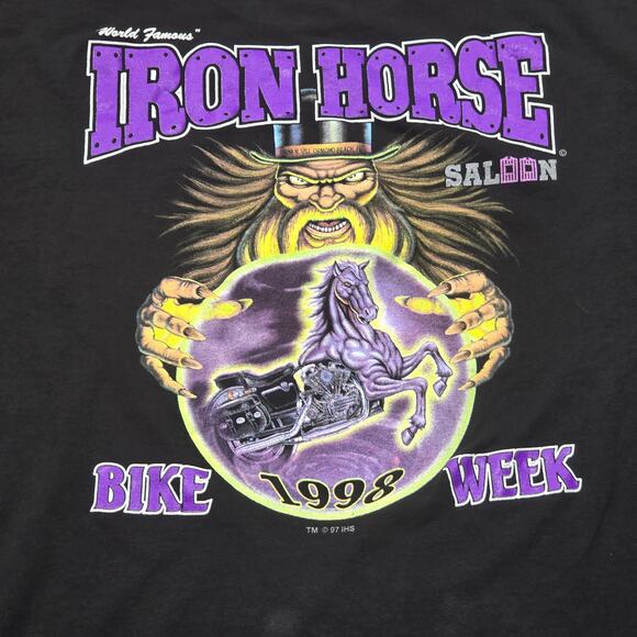 World's Famous Iron Horse Saloon Wizard Bike Week 1998 Short Sleeve T-Shirt Tee - Picture 2 of 8